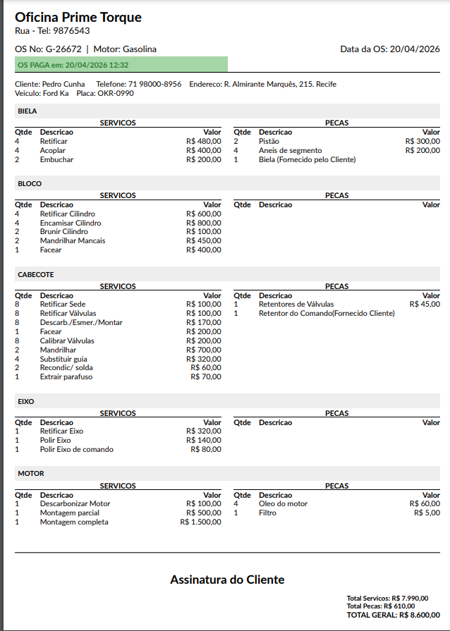 Nota em PDF marcada como paga com registro de data e hora no MecApp