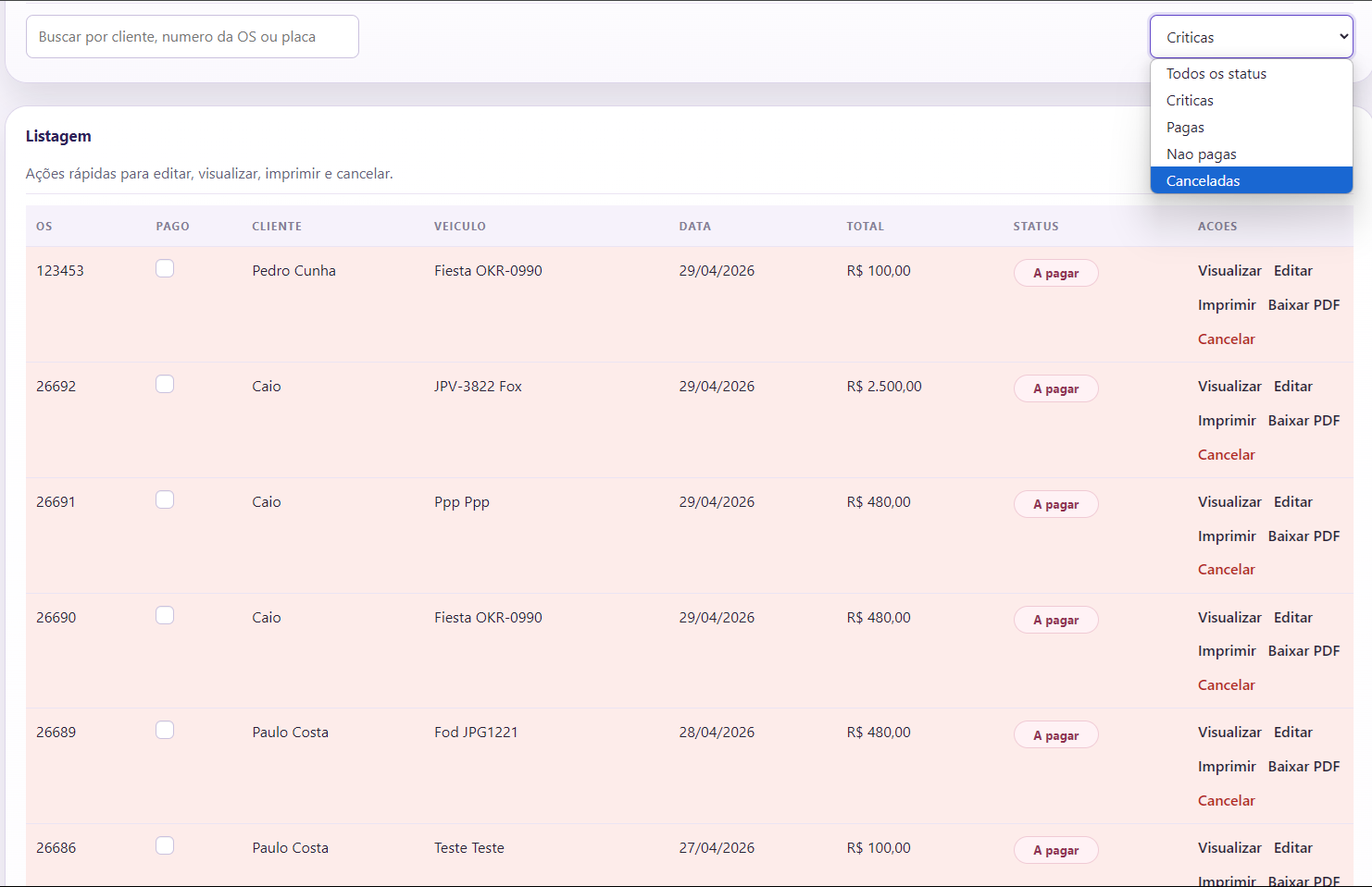Listagem geral com registro de data e hora no MecApp