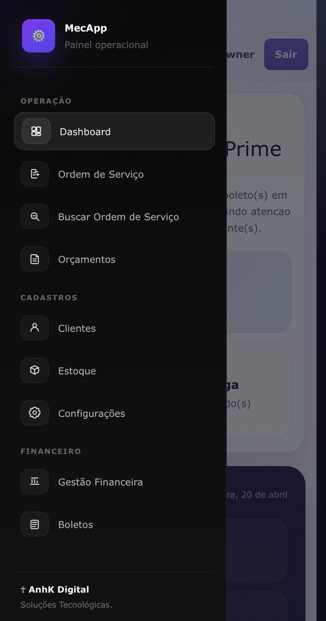 Tela mobile do MecApp com visual adaptado para celular